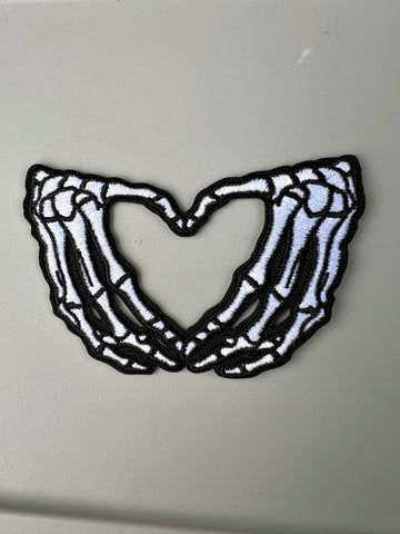 Skelly hand heart iron on embroidered patch